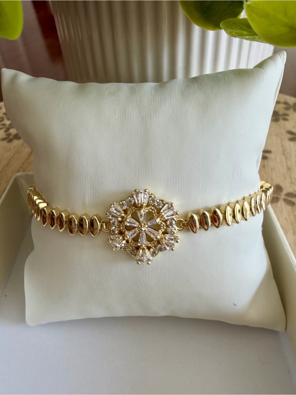 Gold Crystal Floral Centerpiece Bracelet - Women Jewelry